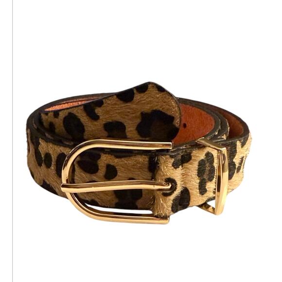 Unbranded Accessories - Leopard Belt Faux Animal Hair Suede Leather Back 1” Gold-tone Buckle 25”-33”